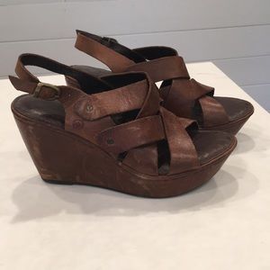Leather, wedge sandals.